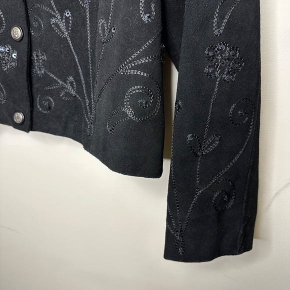 Vintage Embroidered Grunge Preppy Boho Chic Floral Genuine Leather Jacket Small - Picture 4 of 16
